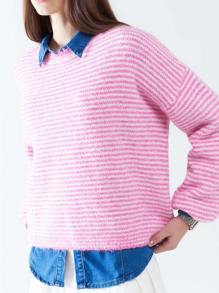 Cozy Striped Pink Sweater