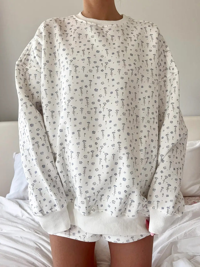 White Ditsy Blue Floral Sweatshirt