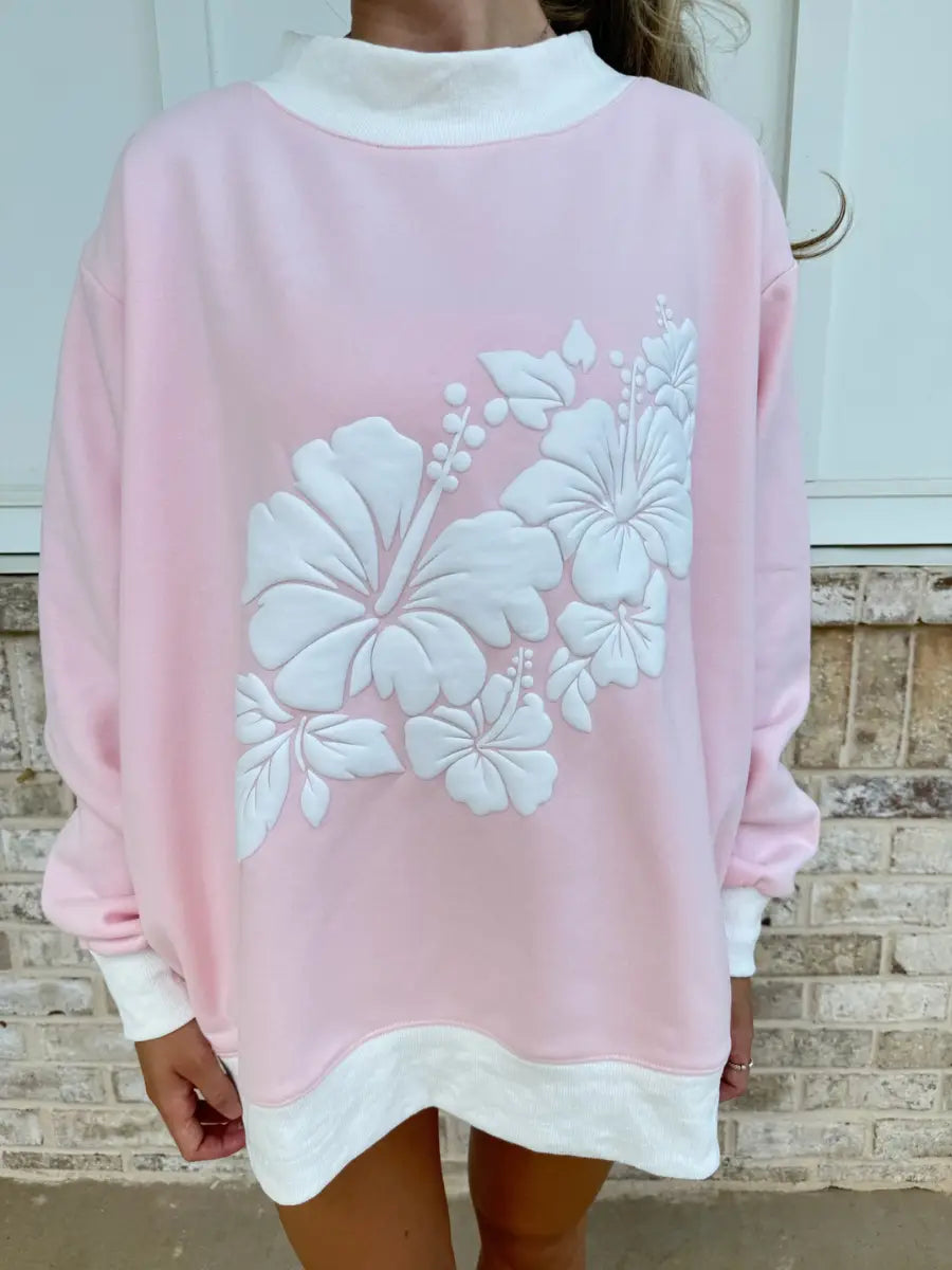 Pink Cabana Puff Print Mockneck Sweatshirt
