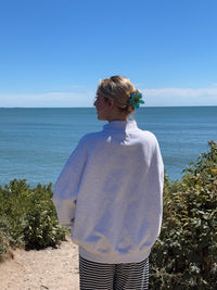 Pearl Grey Mockneck Sunkissed Varsity Embroider Sweatshirt