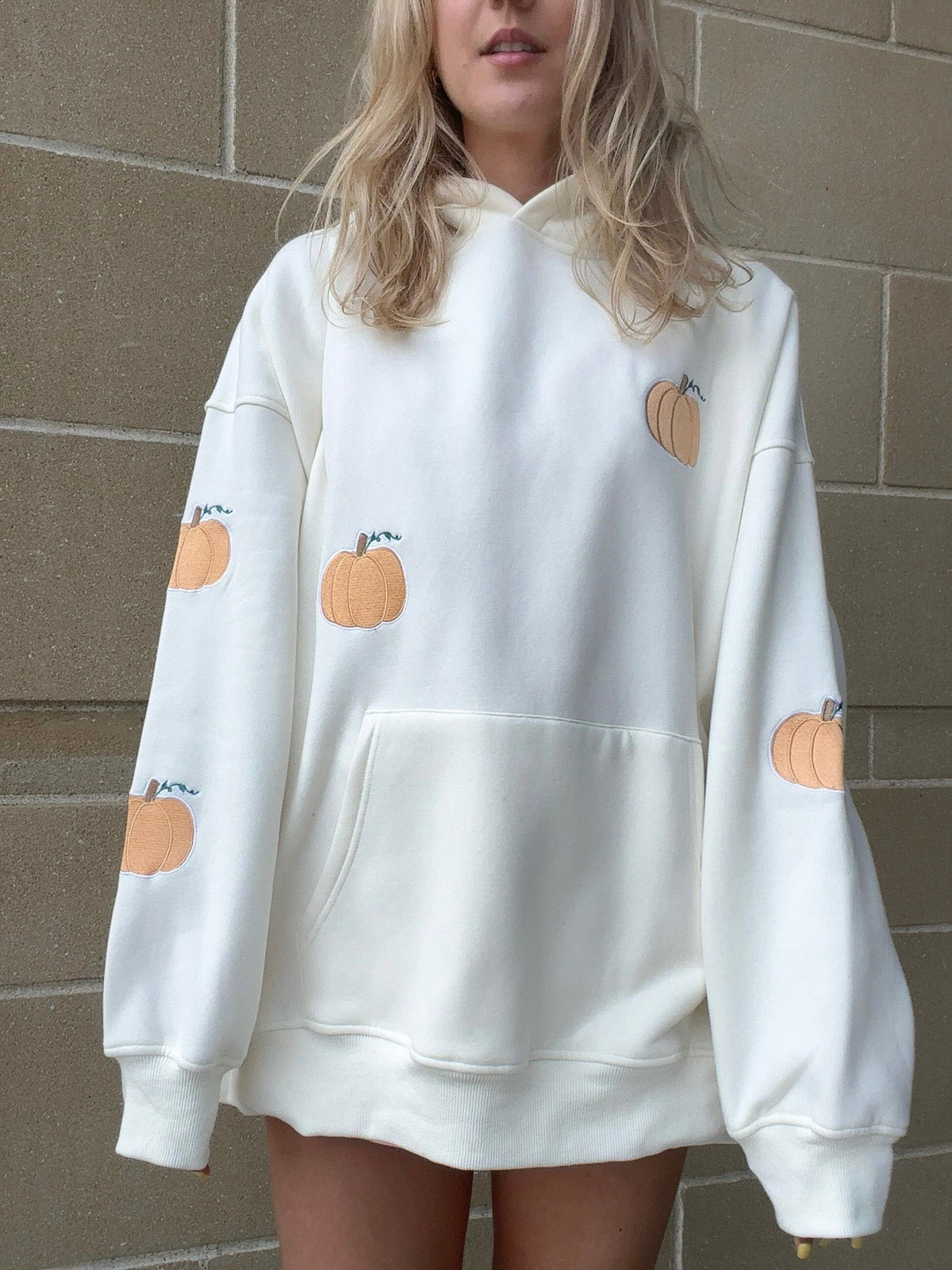 Pumpkins All Over Fall Embroider Hoodie