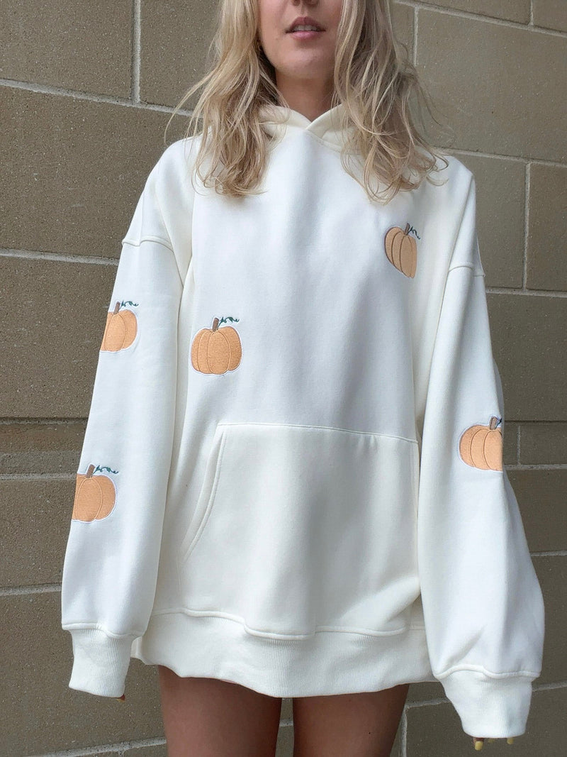 Pumpkins All Over Fall Embroider Hoodie