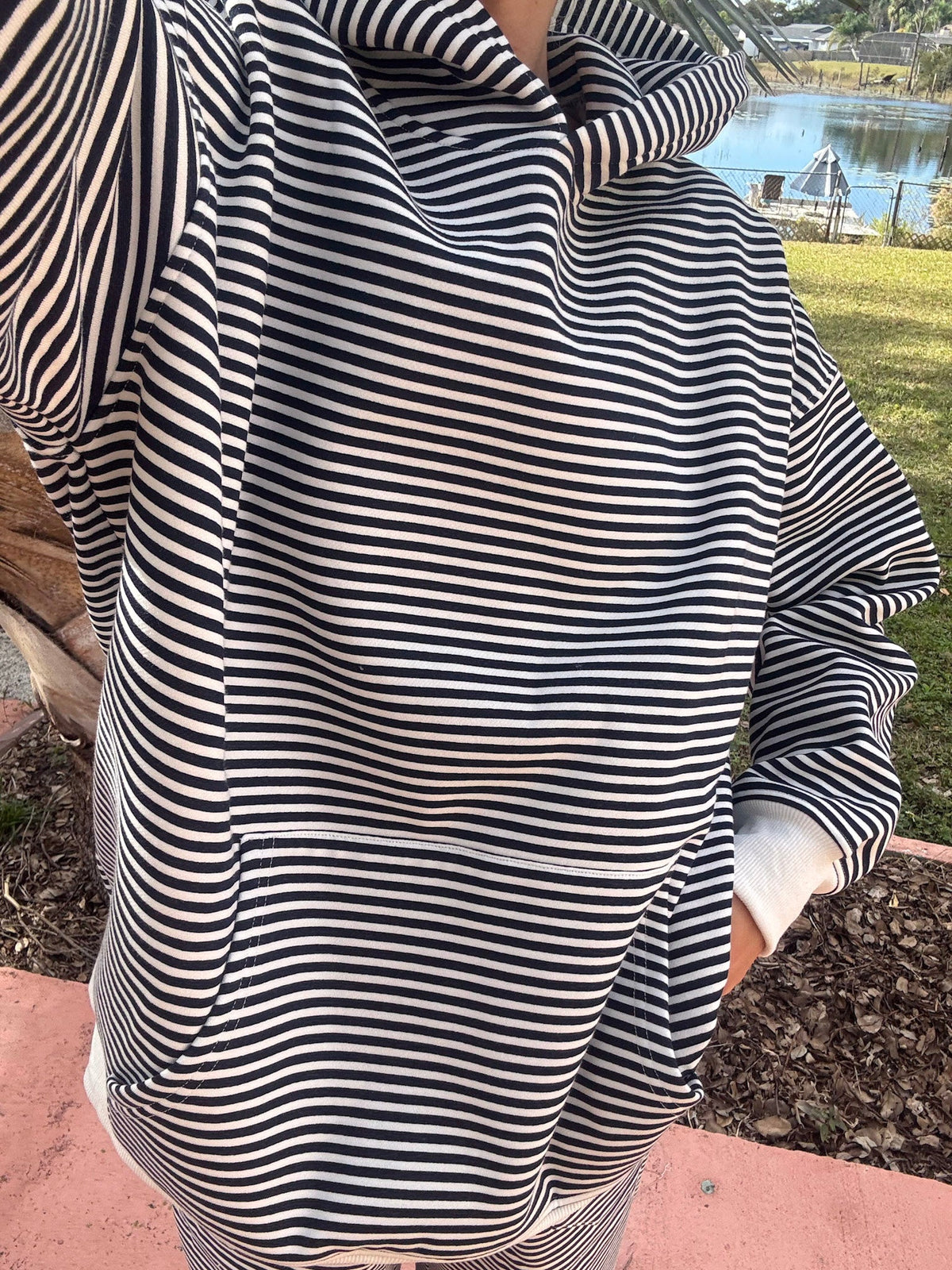 Dark Navy Blue and White Big Striped Hoodie