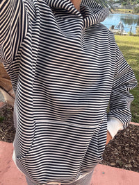 Dark Navy Blue and White Big Striped Hoodie