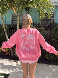 Hibiscus Pink Tropical Embroider Sweatshirt
