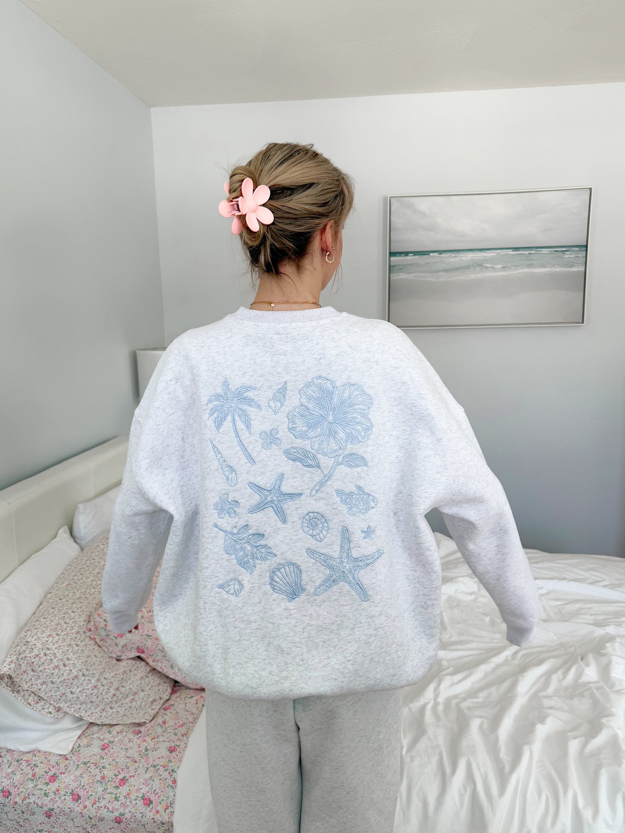 Pearl Grey Tropical Embroider Sweatshirt