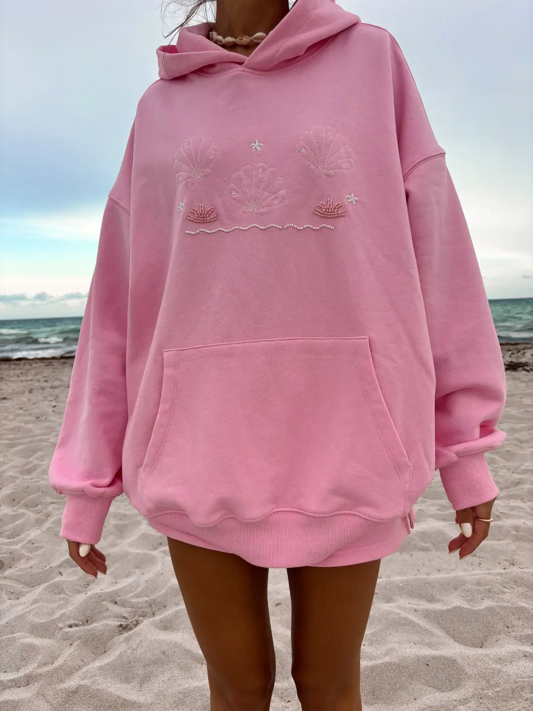 Lottie Pink Bikini Beaded Ocean Oversized Hoodie 100% Cotton