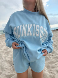 Berry Blue Varsity Sunkissed Embroidered Mockneck Sweatshirt 100% Cotton