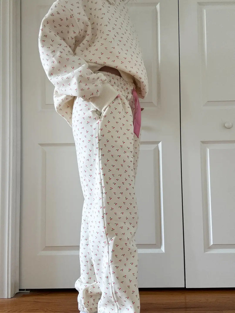 Blank Ivory Cherries All Over Jogger Sweatpants