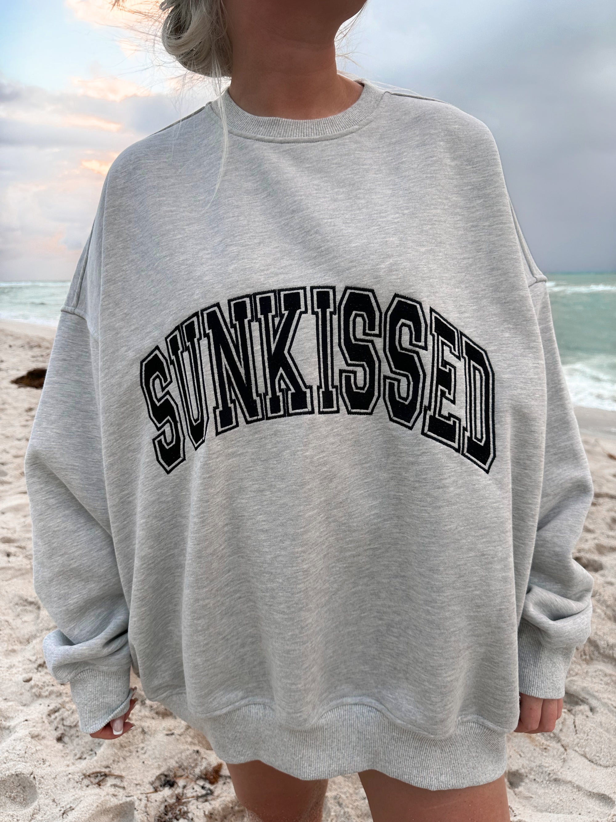 Afternoon Grey Sunkissed Varsity Embroider Sweatshirt