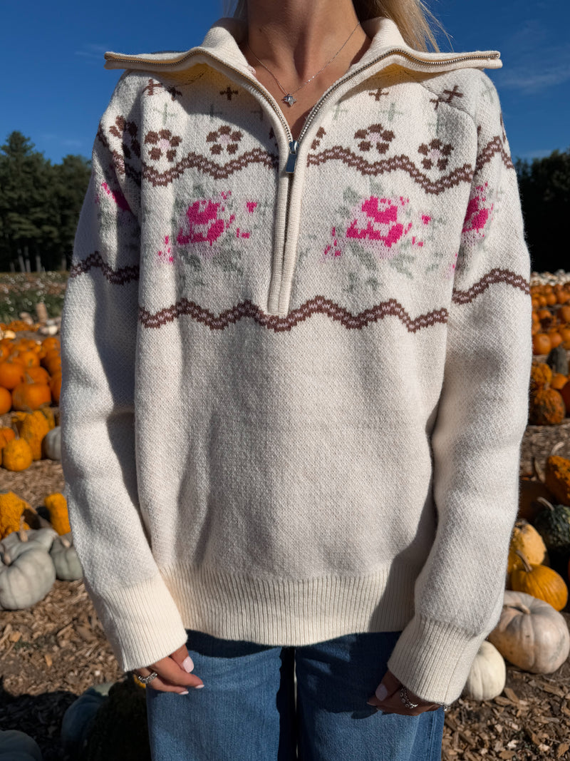 Creme Ginger Snap Quarter Zip Sweater