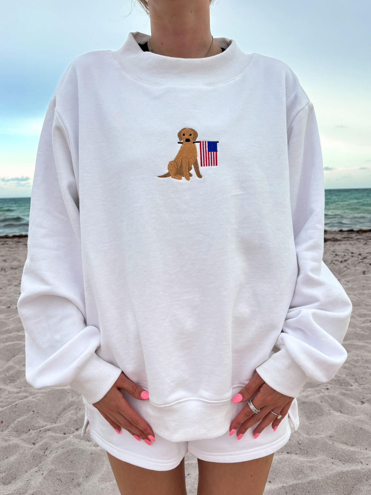 White American Flag Dog Mockneck Sweatshirt 100% Cotton