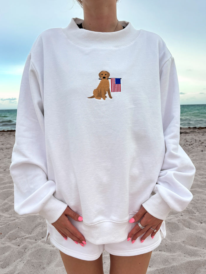White American Flag Dog Mockneck Sweatshirt 100% Cotton