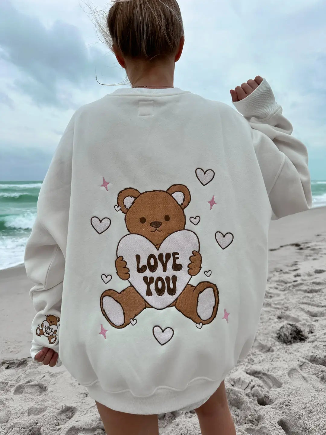 Ivory Teddy Bear Embroider Sweatshirt