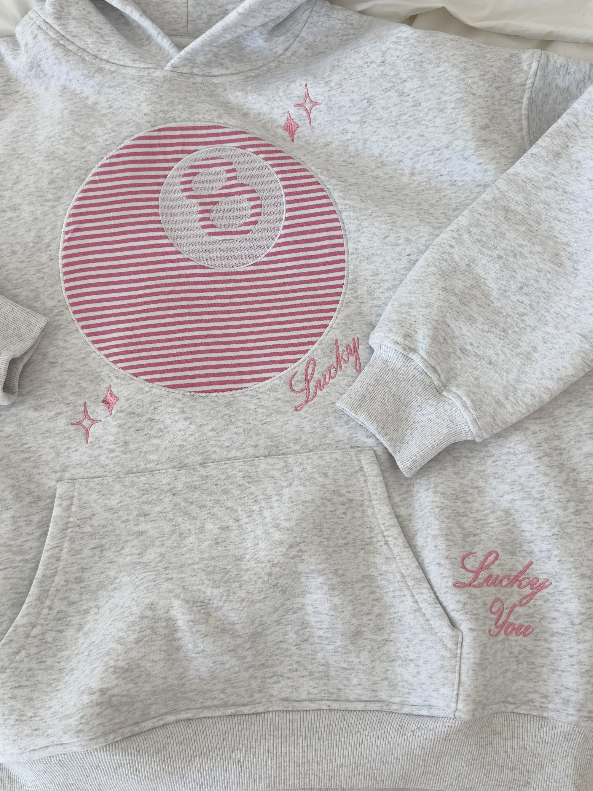 Pearl Grey Lucky You 8 Ball Embroider Hoodie