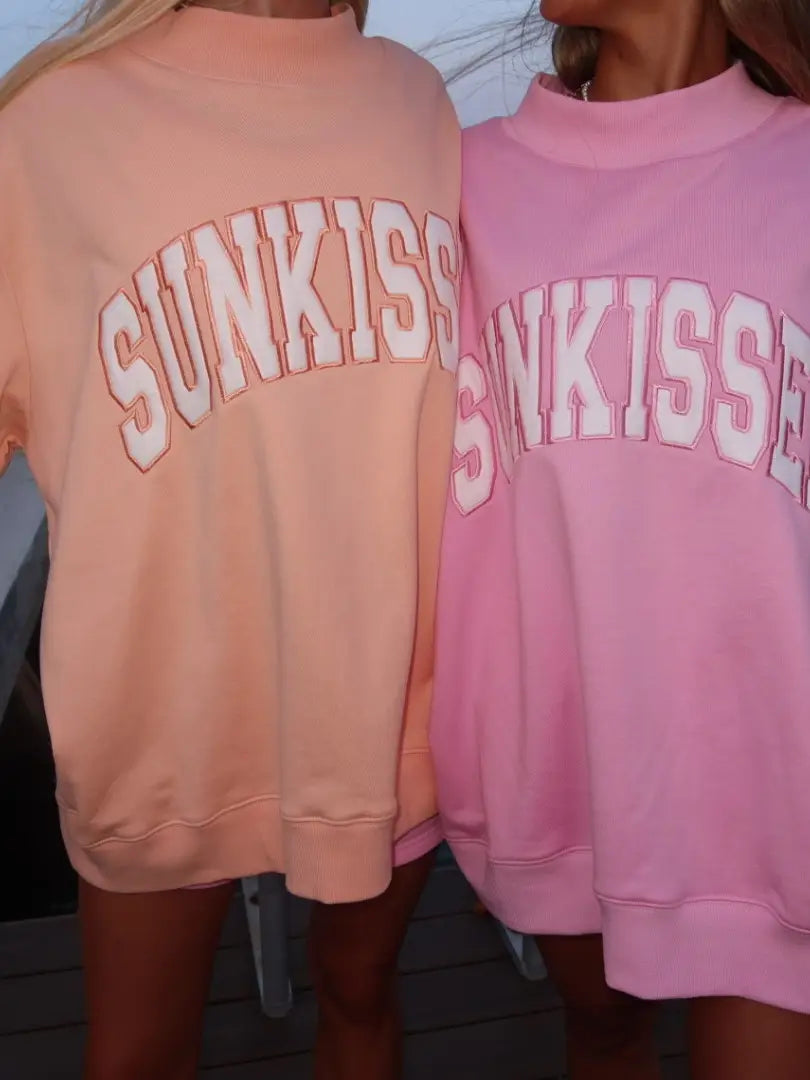 Sunkissed Collegiate Embroider Oversized Mockneck Sweatshirt 100% Cotton