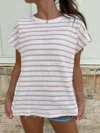 Avenue Striped Round Neck Short Sleeve Top