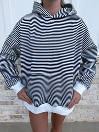 Dark Navy Blue and White Big Striped Hoodie