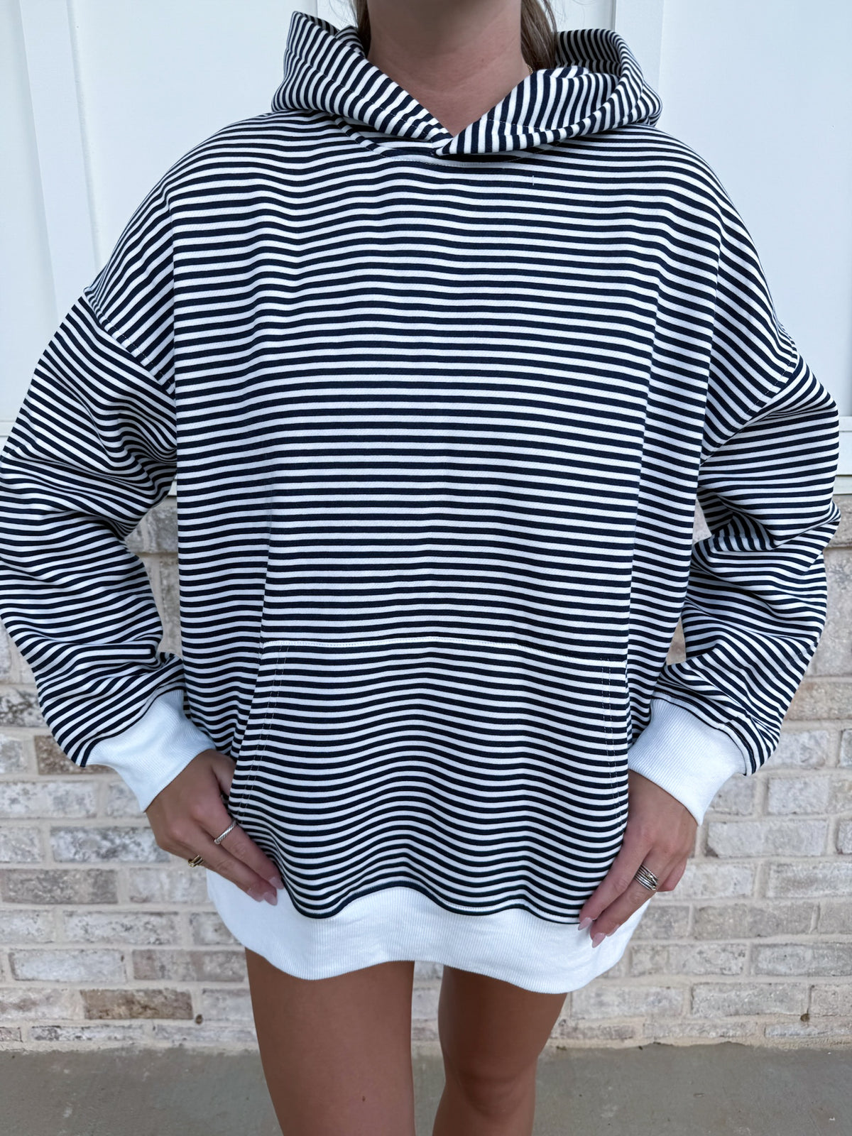 Dark Navy Blue and White Big Striped Hoodie