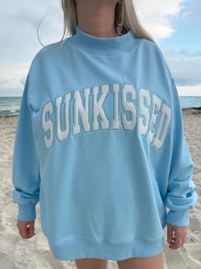 Berry Blue Varsity Sunkissed Embroidered Mockneck Sweatshirt 100% Cotton