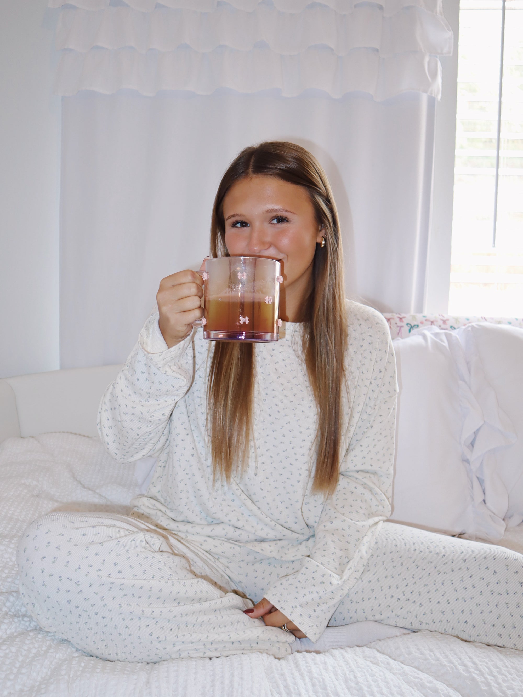 Pale Floral Long Sleeve Pajama Top