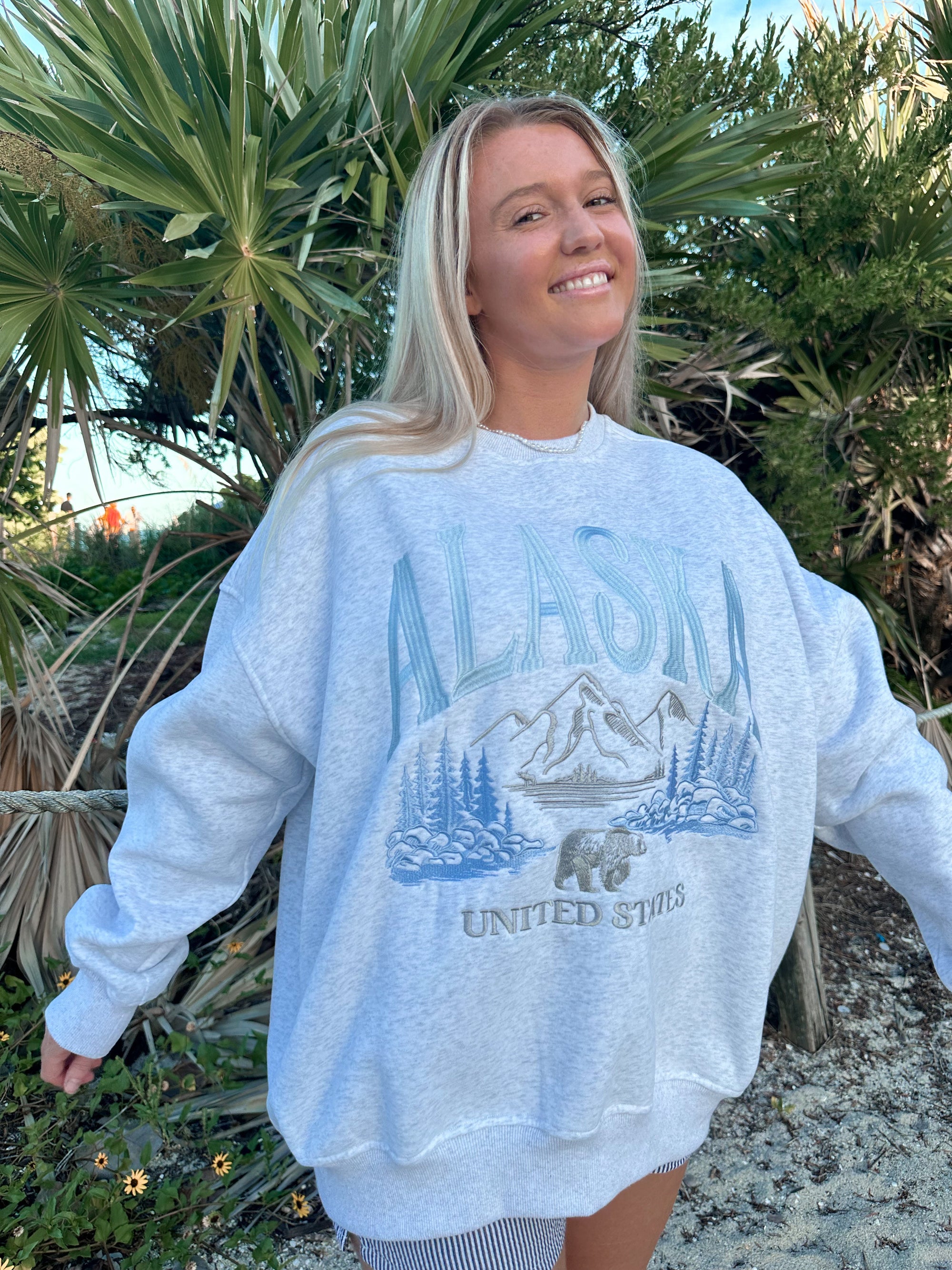 Pearl Grey Alaska Detailed Embroider Sweatshirt