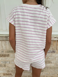 Avenue Striped Round Neck Short Sleeve Top