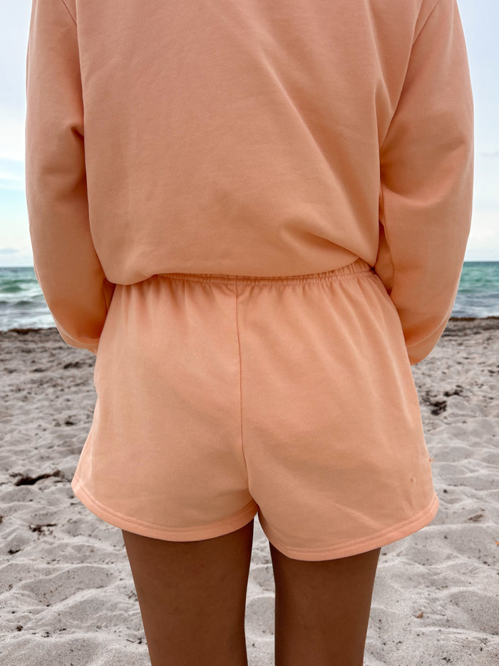 Papaya Orange Embroidered Sweat Shorts 100% Cotton