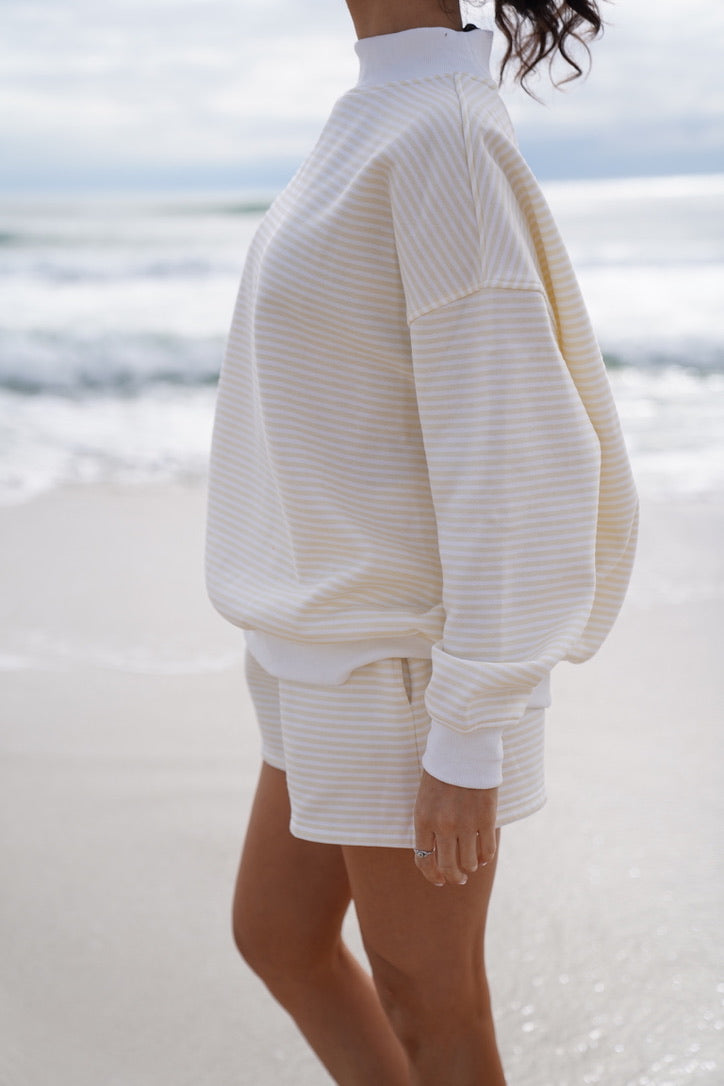 Baby Yellow and White Big Striped Mockneck Sweatshirt