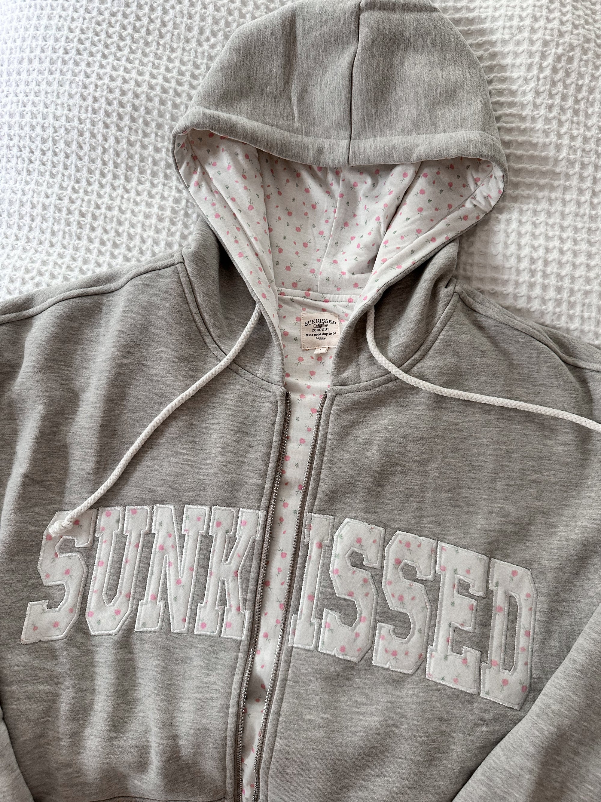 Afternoon Grey Roses Sunkissedcoconut Full Zip Hoodie