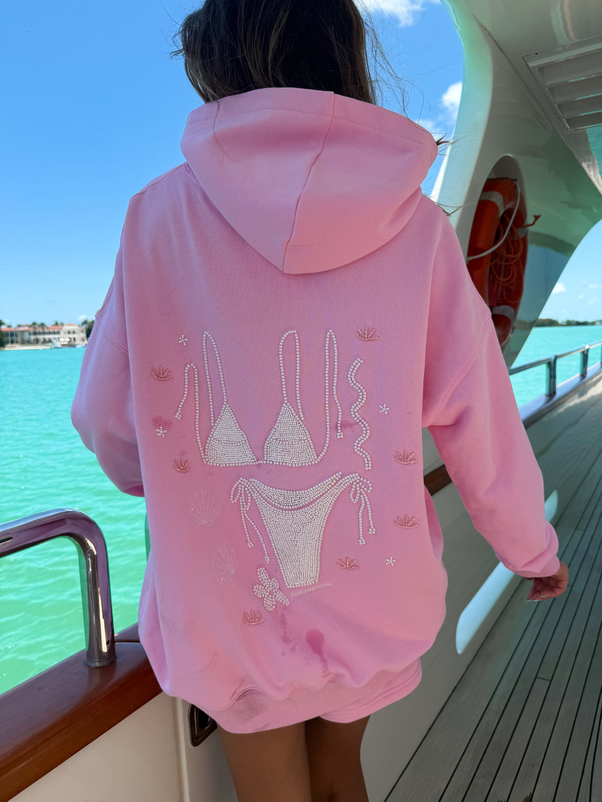 Lottie Pink Bikini Beaded Ocean Oversized Hoodie 100% Cotton