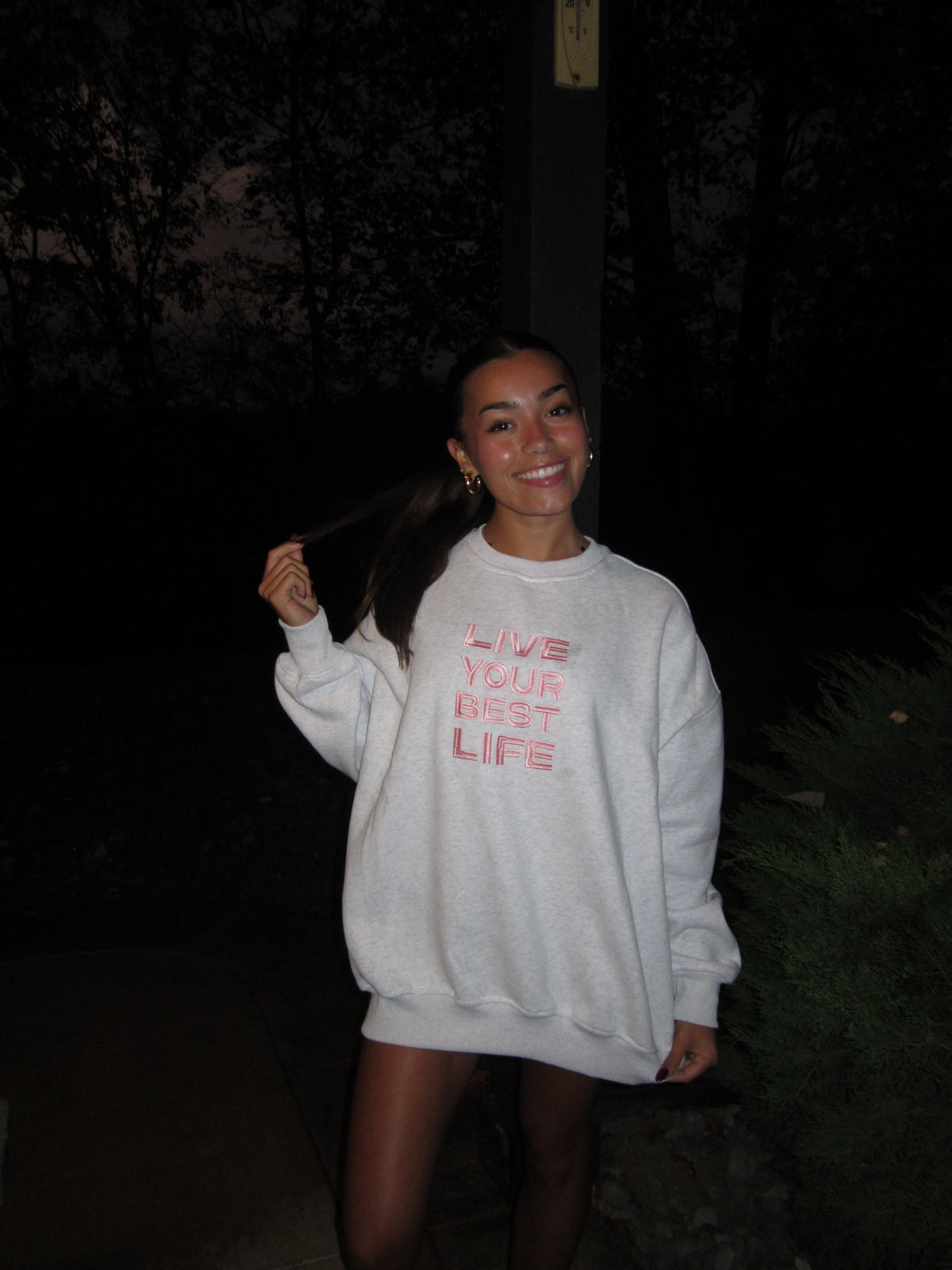 Pearl Grey Live Your Best Life Embroider Sweatshirt