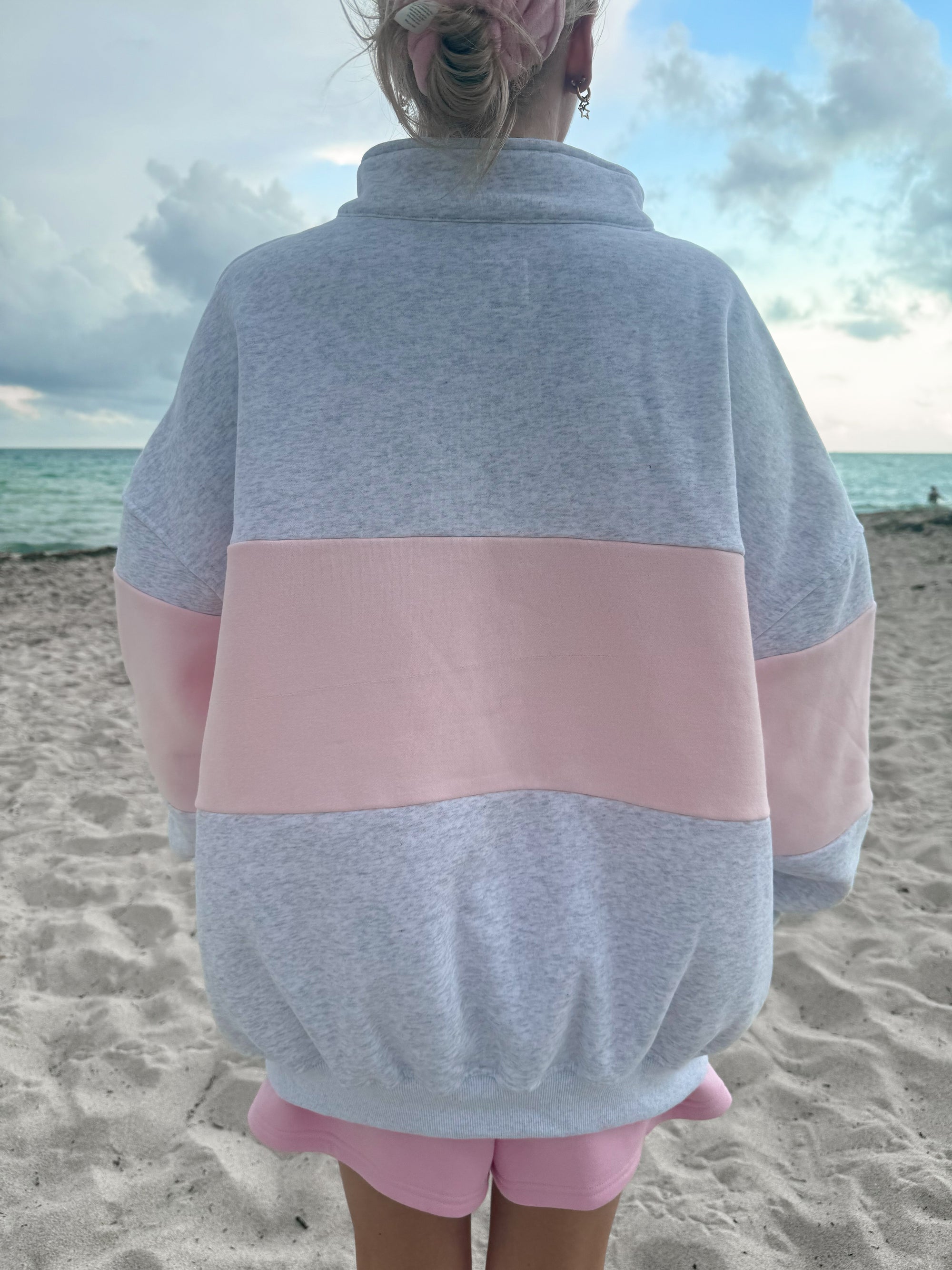 Pearl Grey And Pink Sunkissed Embroider Quarter-Zip