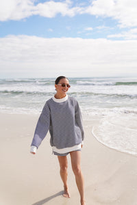 Dark Navy Blue and White Big Striped Mockneck Sweatshirt