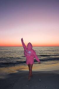 Hibiscus Pink Tropical Embroider Hoodie