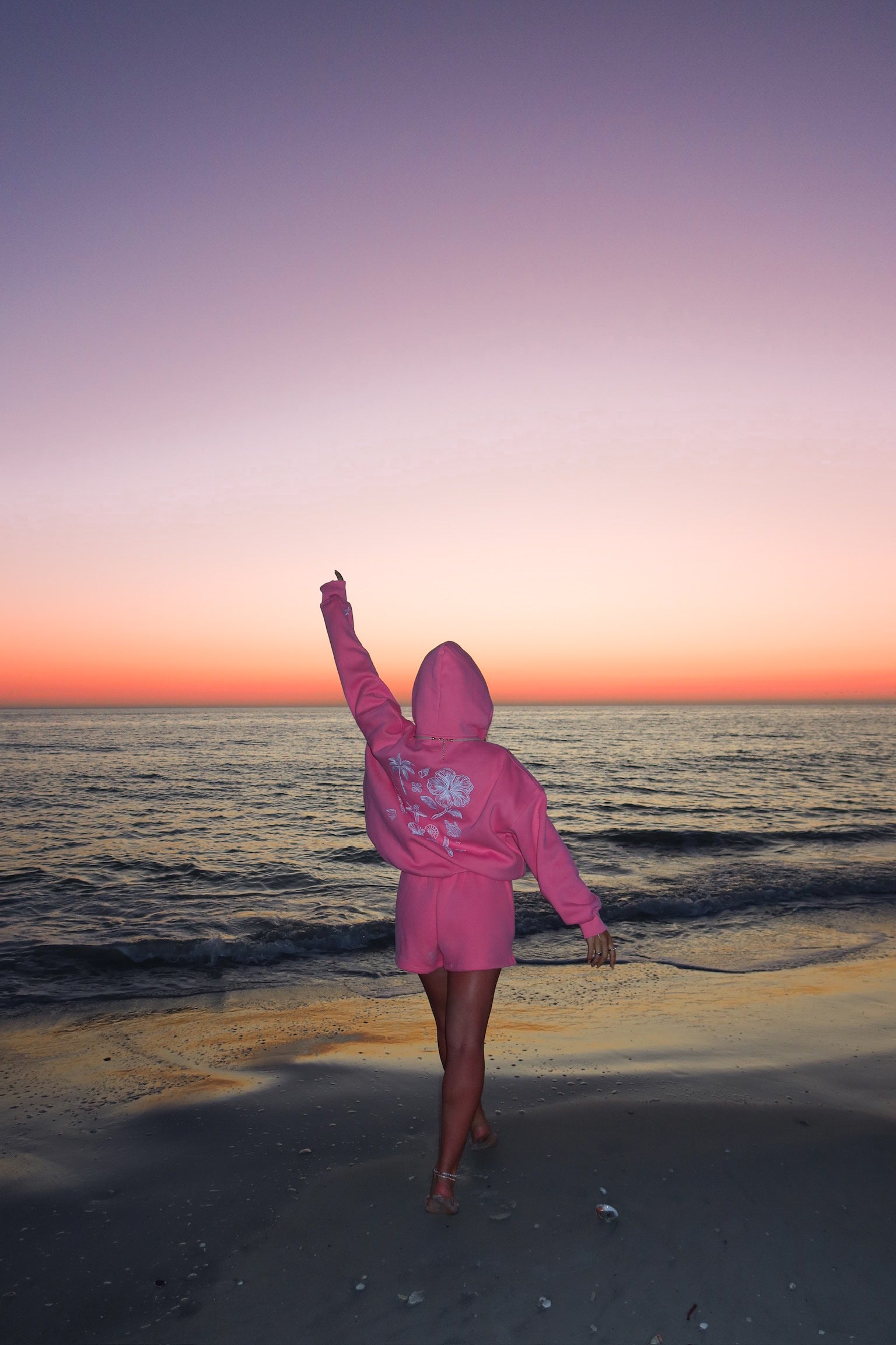 Hibiscus Pink Tropical Embroider Hoodie