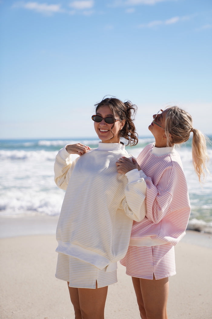 Baby Yellow and White Big Striped Mockneck Sweatshirt