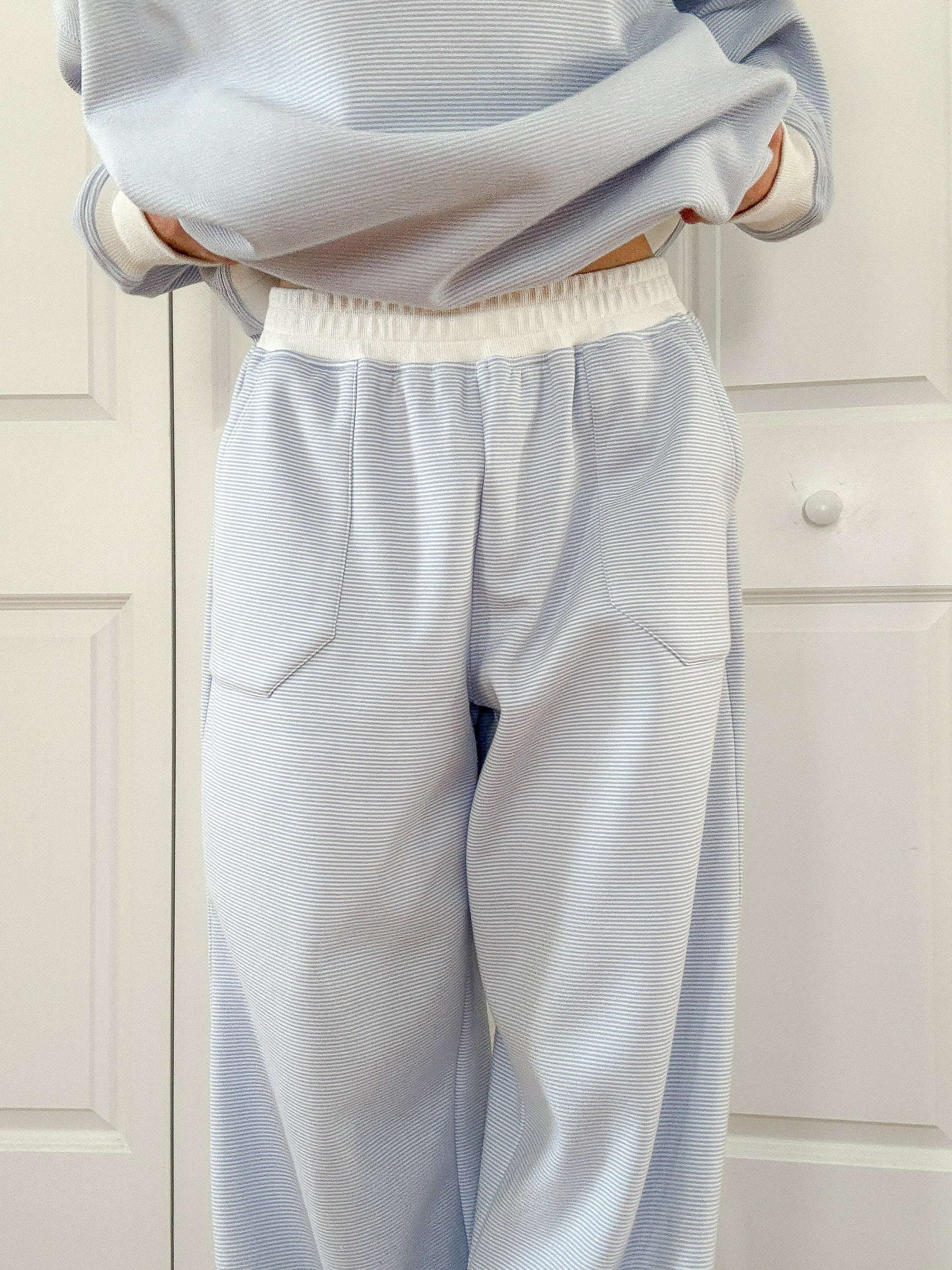 Blue and White Mini Striped Sweatpants