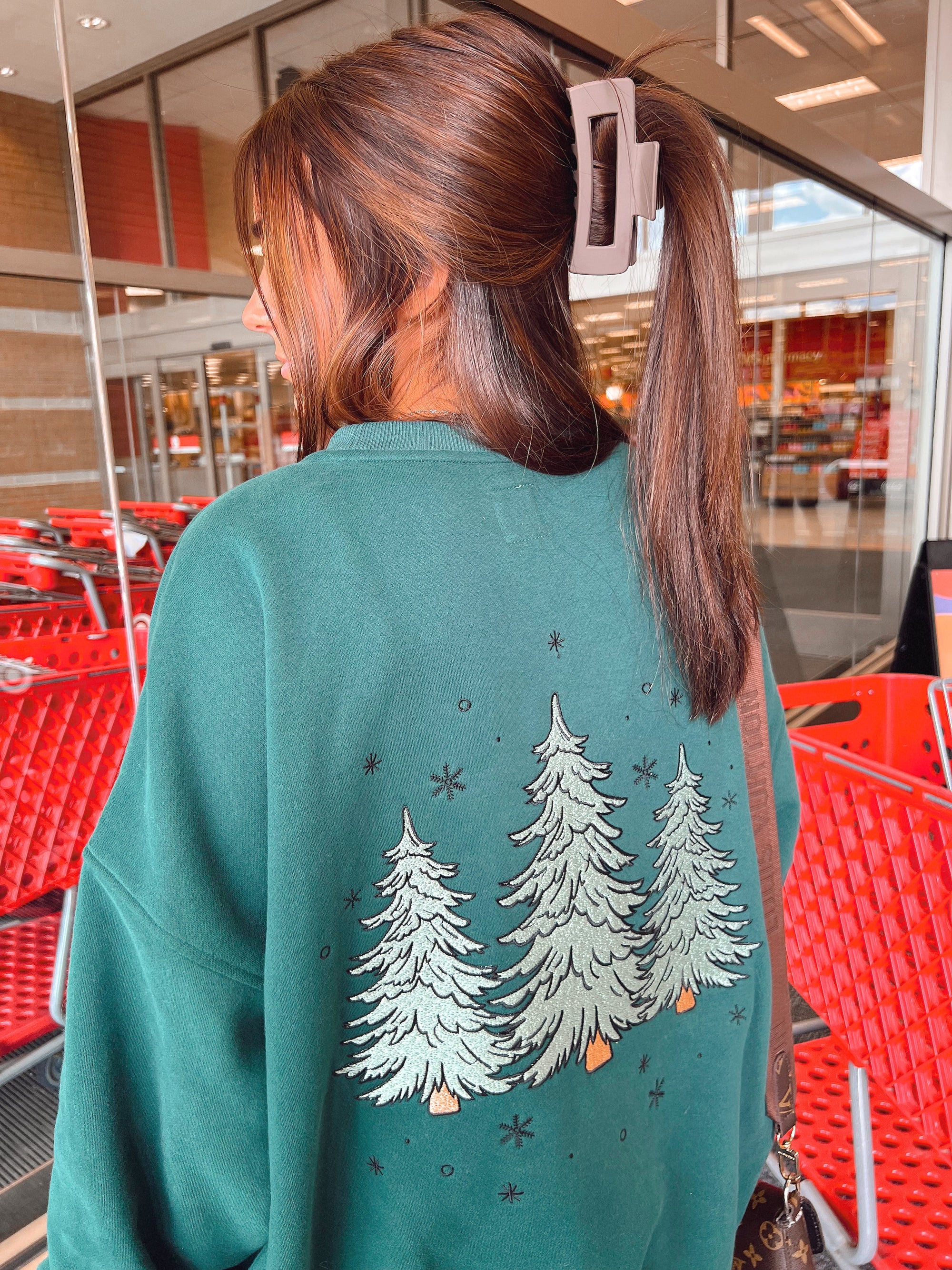 Winter Green Christmas Tree Embroider Sweatshirt