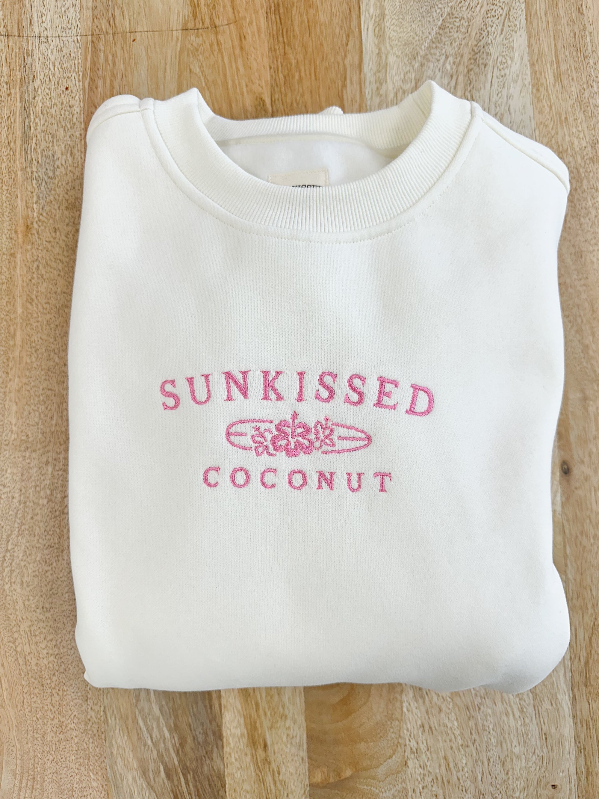 Ivory and Hibiscus Pink Sunkissedcoconut Logo Embroider Sweatshirt