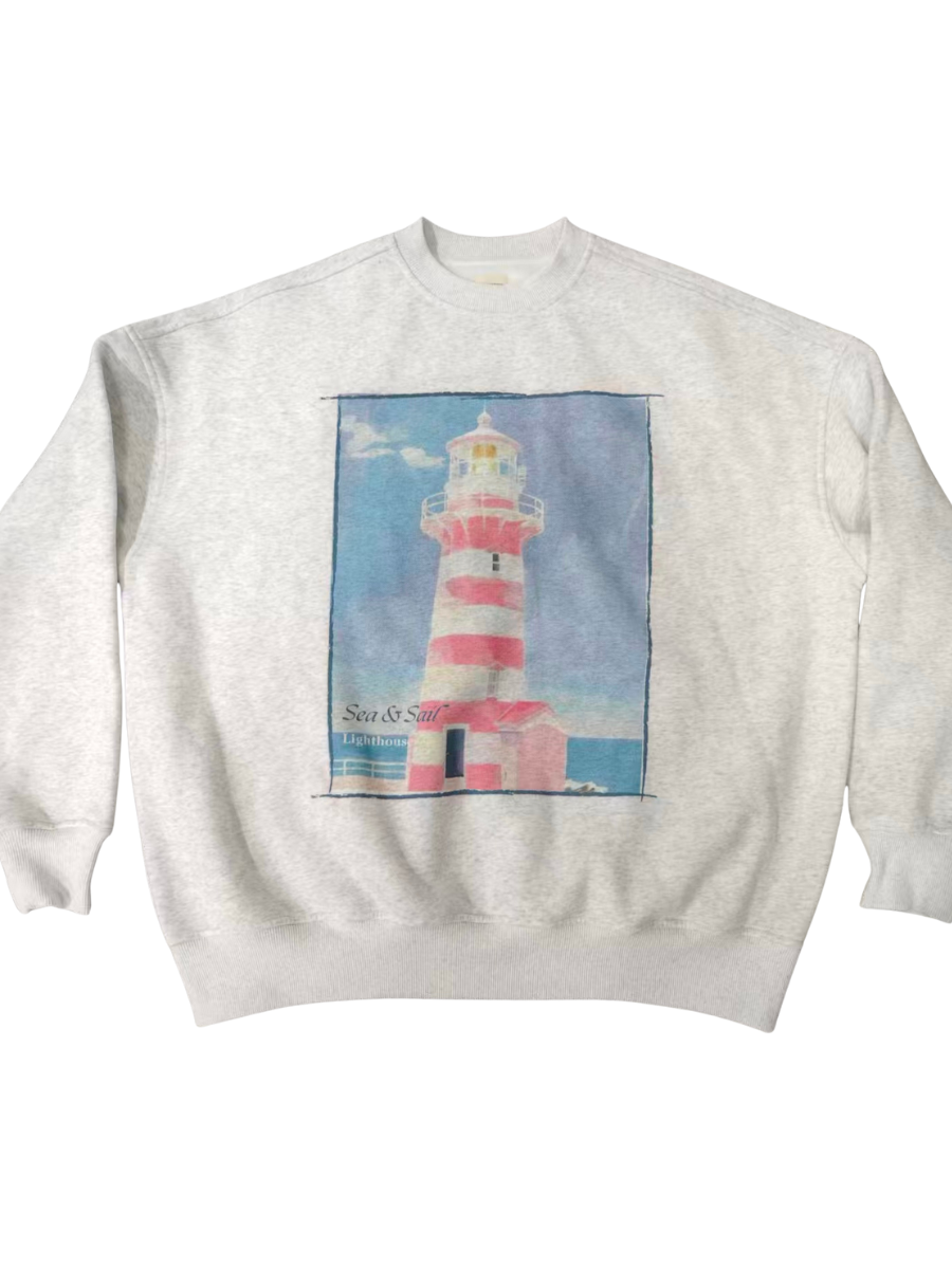 Pearl Grey Coastal Lighthouse Printed Sweatshirt