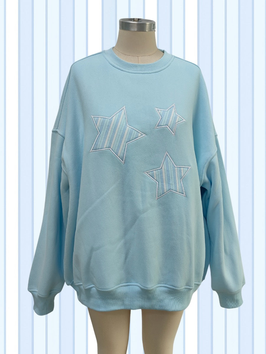 Icy Blue Star Lux Striped Sweatshirt