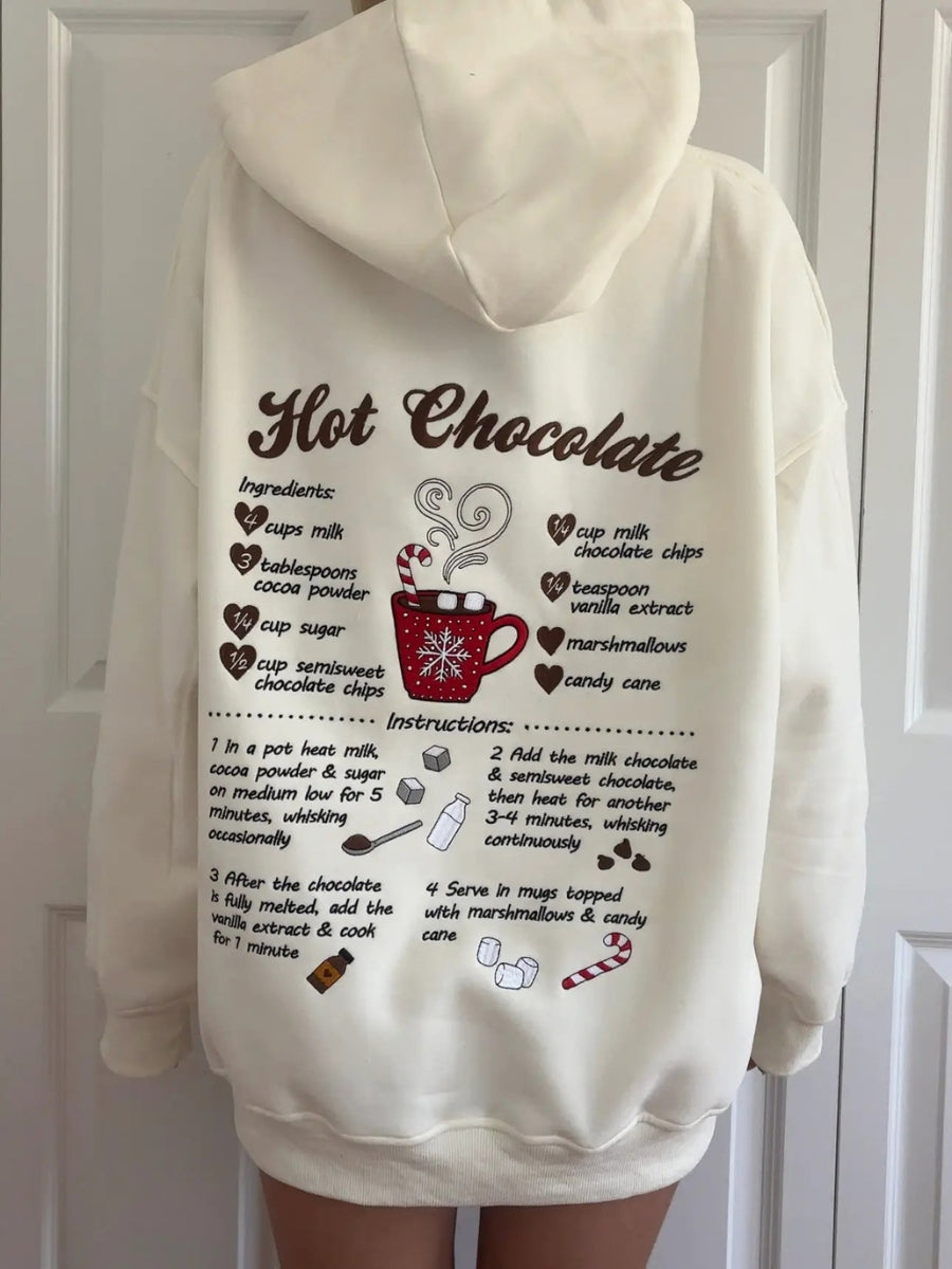 Hot Chocolate Recipe Christmas Embroider Hoodie