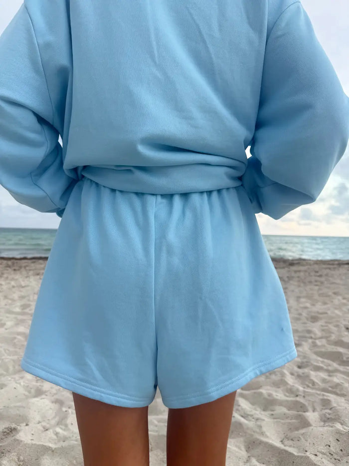 Berry Blue Embroidered Sweat Shorts 100% Cotton