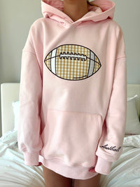 Light Pink Game Day Gingham Football Embroider Hoodie