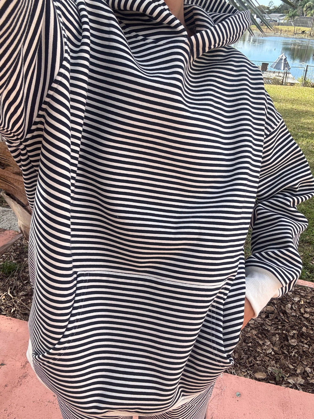 Dark Navy Blue and White Big Striped Hoodie