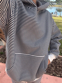 Dark Navy Blue and White Big Striped Hoodie