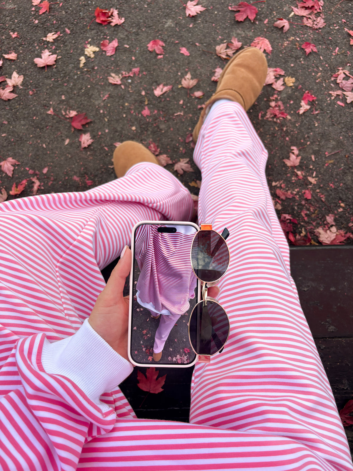 Dark Pink and White Big Striped Sweatpants