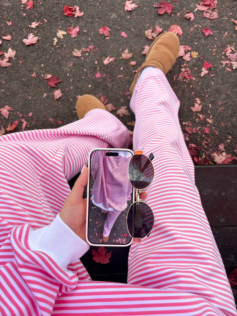 Dark Pink and White Big Striped Sweatpants