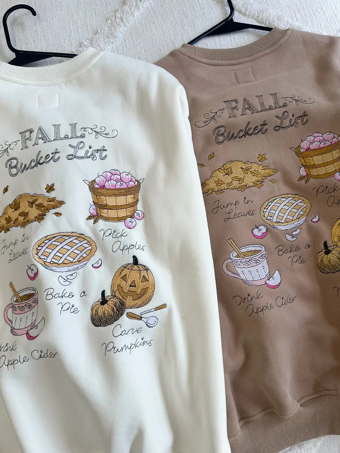Ivory Autumn Fall Bucket List Embroidered Sweatshirt